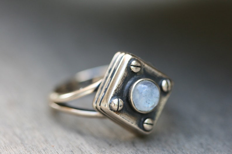 Moonstone Ring, Delicate Bronze Rings, Bronze Ring with Moonstone, Handmade Bronze Ring, Free Shipping image 1