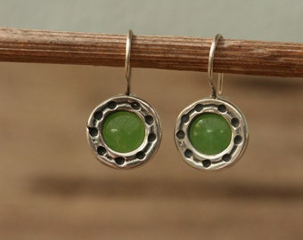 Green stone Earrings, Silver Earrings, Earrings with Jade , Handmade 925 Silver Earrings, Free Shipping,