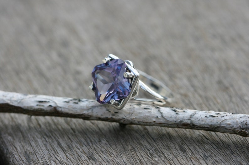 Alexandrite Ring, Alexandrite Silver Ring, Sterling Silver Alexandrite Engagement Ring, Silver Jewelry, Blue Stone Silver Rings, image 5