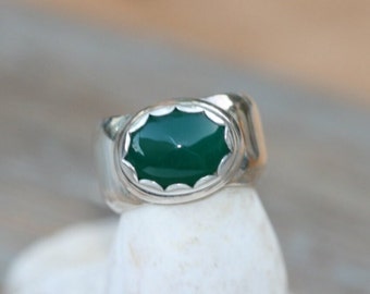 Bagues en argent, bague en argent faite main, bague en agate verte, bague en argent avec pierre verte, livraison gratuite