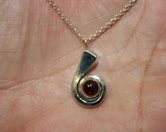 Silver Pendant ,Silver Necklace, Garnet Pendant ,Spiral Silver Pendant,