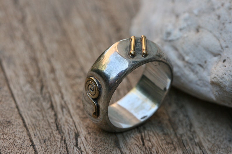 Solid Silver Ring , Silver and gold Ring, Handmade Silver Ring, Gold Ring, Silver Jewelry, Silver Band, image 3