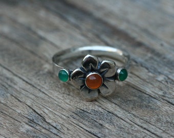 Silver Ring, Aagate  Silver Ring, Delicate Sterling Silver Ring, Silver Jewelry, Flower Silver Ring, Silver ring with stones