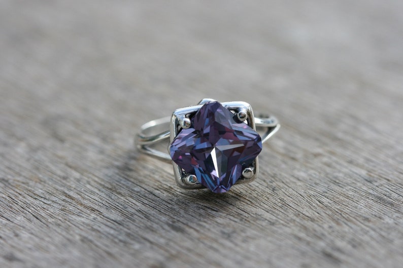 Alexandrite Ring, Alexandrite Silver Ring, Sterling Silver Alexandrite Engagement Ring, Silver Jewelry, Blue Stone Silver Rings, image 2