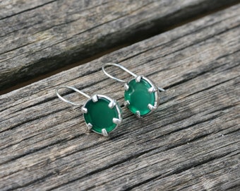 Boucles d’oreilles en argent sterling, boucles d’oreilles en pierre verte, boucles d’oreilles en agate verte, boucles d’oreilles en argent 925 faites à la main, boucles d’oreilles sterling, livraison gratuite,