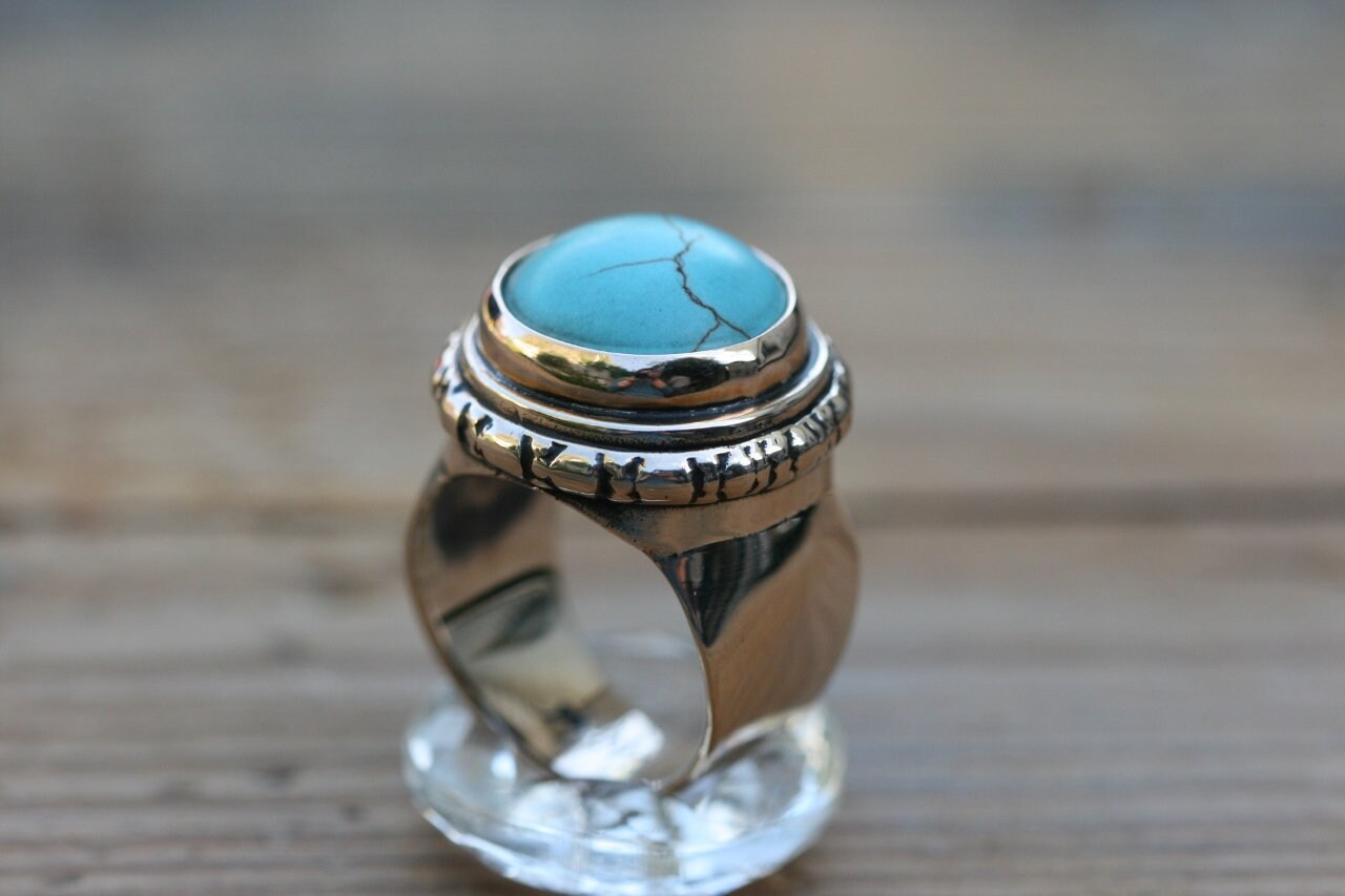 Turquoise Bronze Ring, Handmade Turquoise Bronze Ring, Turquoise Ring, Big Turquoise Ring, Free Shipping