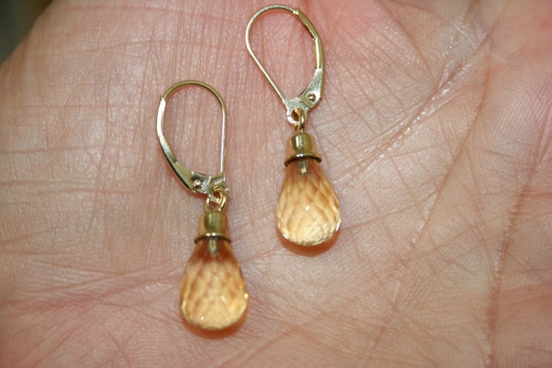 Birth Stone Earring Citrin Earrings Gold Earrings Yellow Stone Earrings Free Shipping, Handmade 14K Earrings