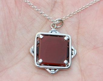 Silver Necklace, Silver Frame Necklace,  Carnelian Pendant , Silver Pendant , 925 Sterling Silver Necklace, Silver Jewelry,