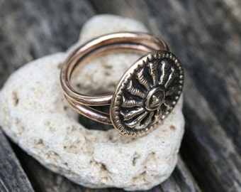 Bronze  Ring, Handmade Bronze Ring, Here comes the sun Bronze Ring,Free Shipping