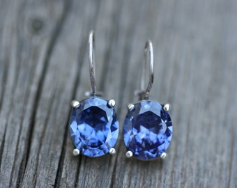 Silver Earring with blue stones, Sterling Silver Earrings, Tanzanite Earrings, Handmade Silver Jewelry, International Women's Day Gift