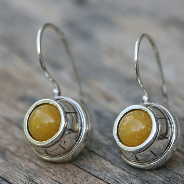 Silver Earring , Sterling Silver Earrings, Yellow Jade Earrings, Handmade Earrings, Silver Jewelry, Free Shipping,