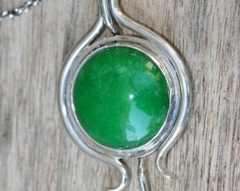 Green Stone Pendant, Green Stone Nacklace , Silver Pendant, Silver Jewelry, Green Stone Jewelry,