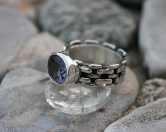 Bague en argent, bague en argent faite à la main, bijoux en argent, bijoux en alexandrite, taille 7 1 \ 4, bague en grenat, bague en pierre de naissance, livraison gratuite,