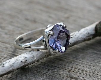 Alexandrite Ring, Alexandrite Silver Ring, Sterling Silver Alexandrite Engagement Ring, Silver Jewelry, Blue Stone Silver Rings,