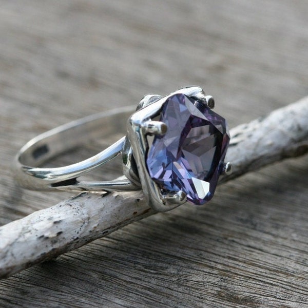 Alexandrite Ring, Alexandrite Silver Ring, Sterling Silver Alexandrite Engagement Ring, Silver Jewelry, Blue Stone Silver Rings,