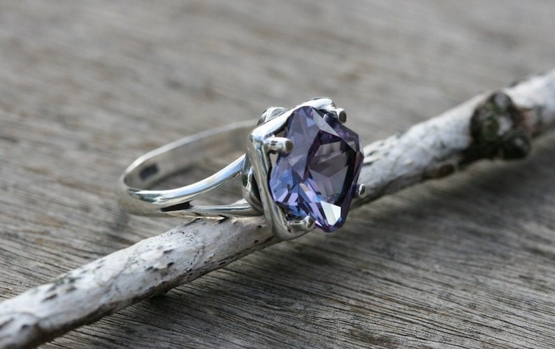 Alexandrite Ring, Alexandrite Silver Ring, Sterling Silver Alexandrite Engagement Ring, Silver Jewelry, Blue Stone Silver Rings, image 1