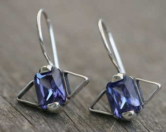 Silver Earring with blue stones, Sterling Silver Earrings, Tanzanite Earrings, Handmade Silver Jewelry, International Women's Day Gift