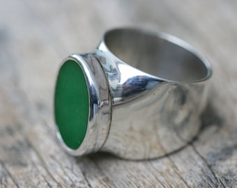 Silver  Ring, Green Jade Ring, Handmade Silver Ring, Wide Classic Silver Ring, Big silver ring with green stone, Free Shipping