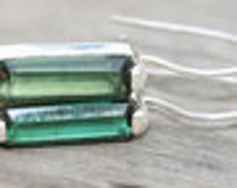 Silver Earrings, Tourmaline Silver Earrings, Handmade 925 Silver Earrings, Green Stone Earrings, Free Shipping,