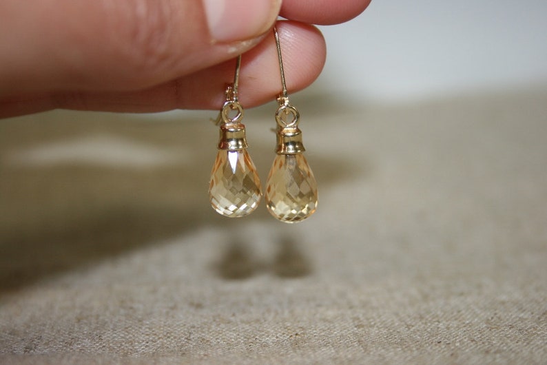 Birth Stone Earring Citrin Earrings Gold Earrings Yellow Stone Earrings Free Shipping, Handmade 14K Earrings