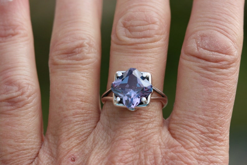 Alexandrite Ring, Alexandrite Silver Ring, Sterling Silver Alexandrite Engagement Ring, Silver Jewelry, Blue Stone Silver Rings, image 4