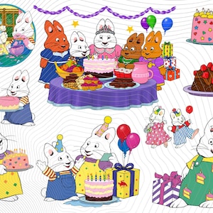Pacchetto di clipart di Max e Ruby: personaggi dei cartoni animati (download digitale) Decorazioni per feste di compleanno - 9 file PNG