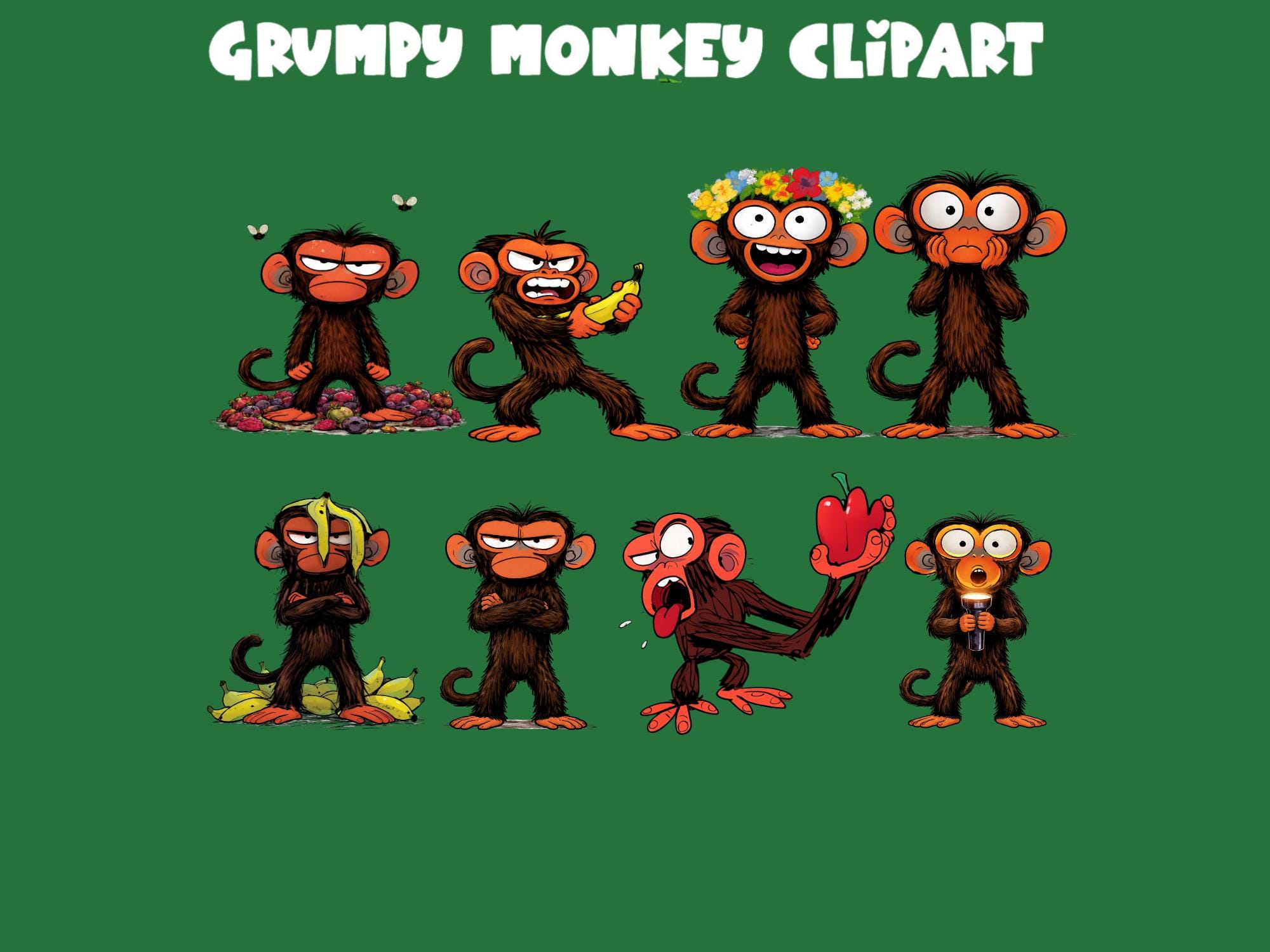 Grumpy Monkey Real Grumpy Monkey Png,grumpy Monkey Clipart,8 PNGS - Etsy