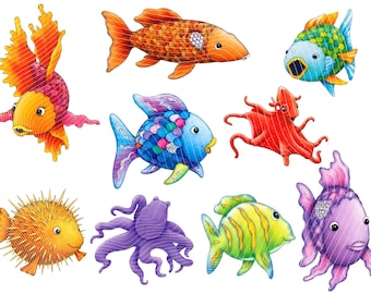 Rainbow Fish Clipart PNG Transparent Image Digital Download for Teachers Classroom Nursery Decor Printable Homeschool Children's Story 10PNG