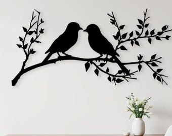 Birds on Branch Metal Wall Art, Bird Lover Gifts Garden Decoration, Metal Bird Sculpture, Nature Wall Decor, Home Decor Gift, Birds Art