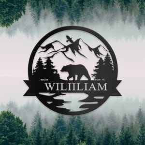 Personalized Bear Metal Sign: Rustic Cabin Decor, Mountain Wall Art