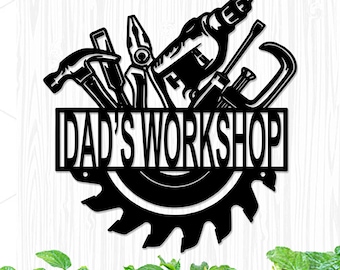 Metalen werkplaatsbord gepersonaliseerde garagemuurkunst, vaderdagcadeau voor papa Workshopdecor Gepersonaliseerd cadeau vader voor klusjesman, decor gereedschap