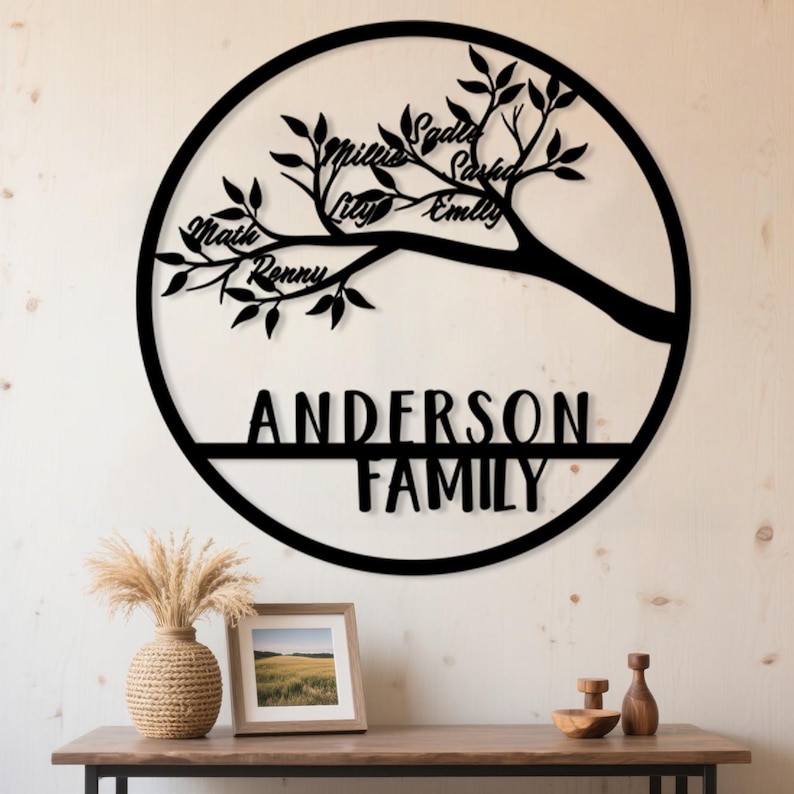 Custom Family Tree Metal Wall Art: Personalized Family Members Decor ...