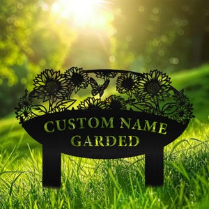 Custom Garden Name Sign, Personalized Garden Metal Sign With Stake, Garden Flower Sign, Metal Yard Art, Housewarming Gift, Mother&#39;s Day Gift