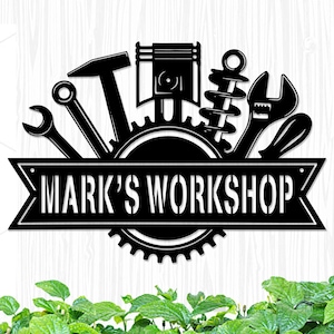 Custom Workshop Metal Name Sign, Custom Worker Dad Gift, Personalized Workshop Metal Sign, Garage Sign, Man Cave Sign