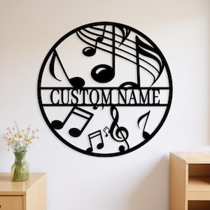 Personalized Music Notes Metal Sign, Music Studio Room Bar Decor, Musical Notes Wall Art, Music Room Decor, Gift for Musician, Music Lovers
