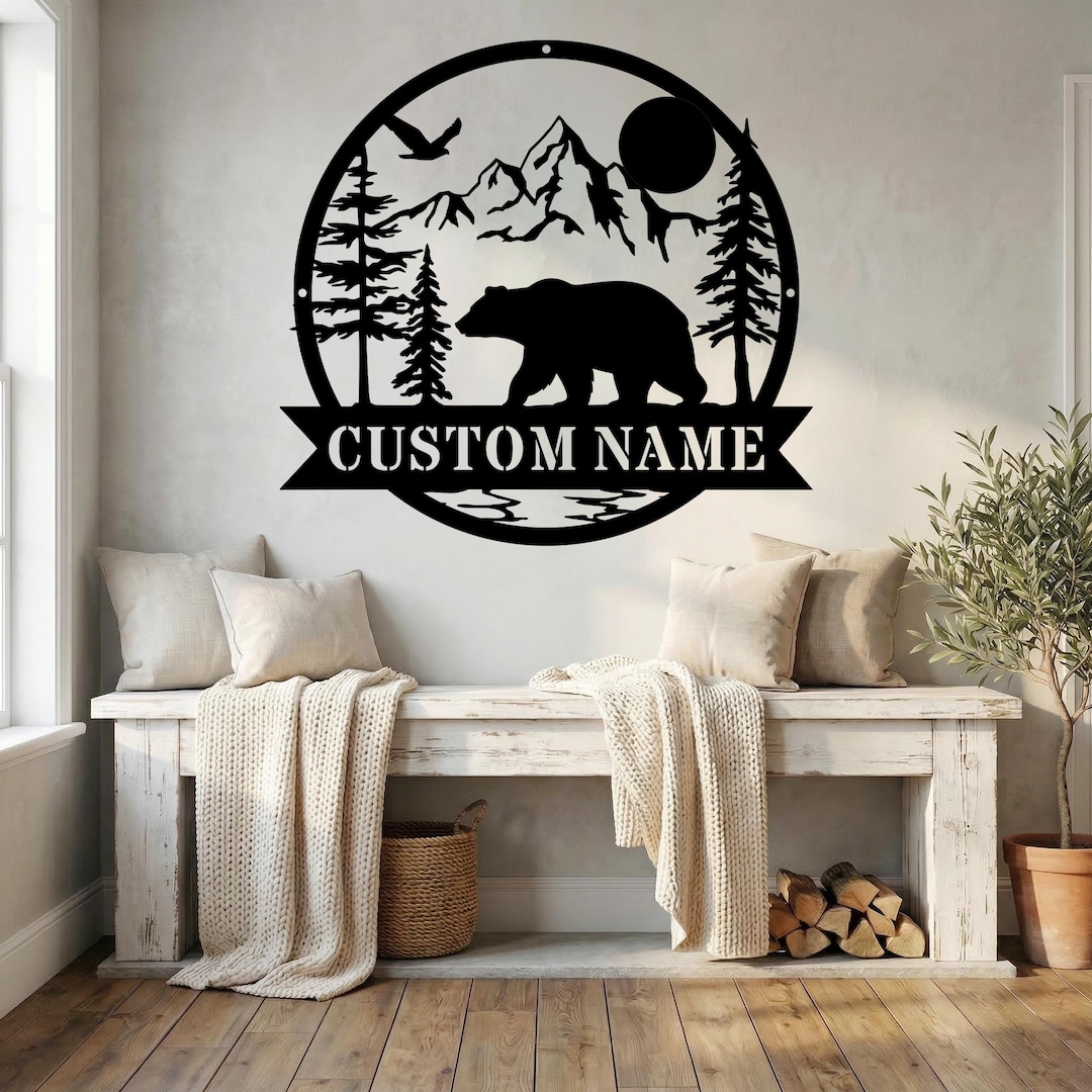 Rustic Bear Metal Sign Personalized Last Name Cabin Decor,farmhouse ...