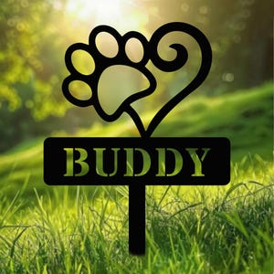 Custom Pet Paw Garden Stake | Dog Name Yard Stake | Metal Dog Garden Sign | Pet Memorial Marker | Outdoor Tribute Sign Gift for Pet Lovers