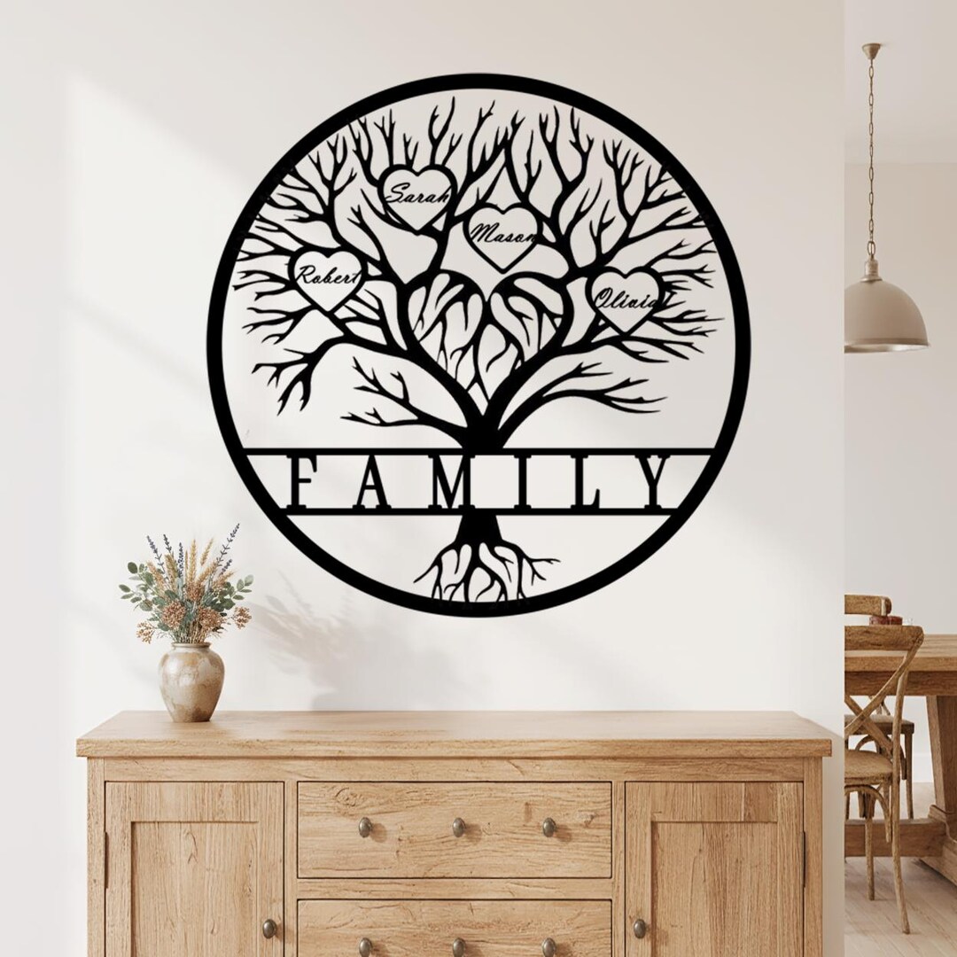 Metal Family Tree Wall Art, Tree of Life Metal Sign, Large Metal Wall ...