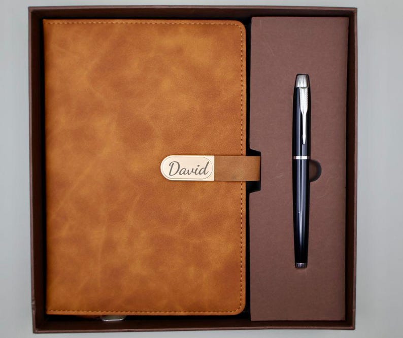 Personalized Vegan Leather Notebook Gift Set – Pen & Gift Box, Bag ...