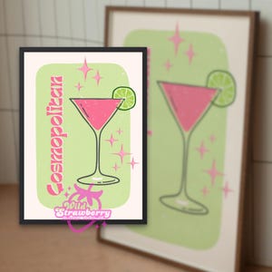 Vintage-Inspired Cosmopolitan Art Print – Retro, Glam, and Whimsical Cocktail Wall Decor