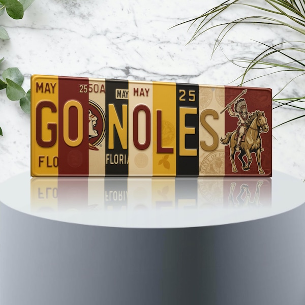 Metalen bord GO NOLES – Florida State FSU, nummerplaatkunst
