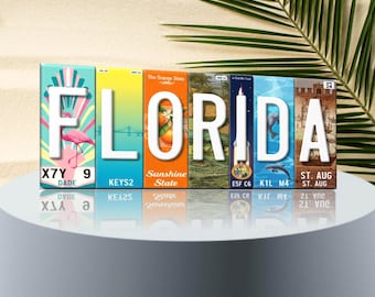 Florida License Plate Art Collage | Vintage-Style Metal Wall Sign, Sunshine State Decor, Beach House Gift for Florida Lovers