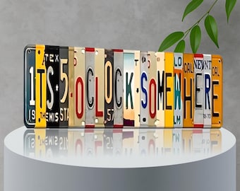It’s 5 O’Clock Somewhere License Plate Sign – Vintage Metal Bar Wall Art | Tiki Bar, Man Cave & Patio Decor 16×6