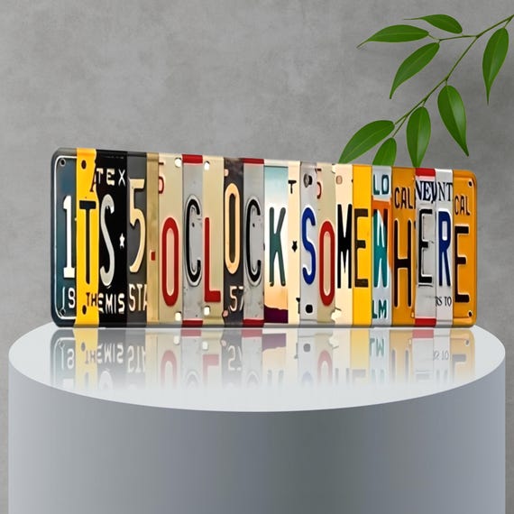 It’s 5 O’Clock Somewhere License Plate Sign – Vintage Metal Bar Wall Art | Tiki Bar, Man Cave & Patio Decor 16×6