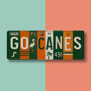 Go Canes License Plate Sign - Coral Gables Game Day Metal Wall Art | Orange and Green Miami Fan Cave, Dorm & Tailgate Decor 16x6 image 2