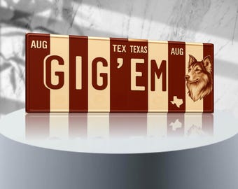 Gig 'Em Texas Aggies Aluminum Sign, Aggie Man Cave Decor (16x6)