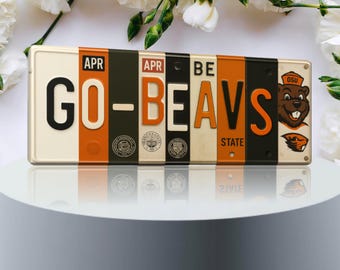 Go-Beavs License Plate Sign – Oregon State Beavers Metal Wall Art | OSU, Orange & Black Fan Cave, Dorm and Tailgate Decor (16×6)