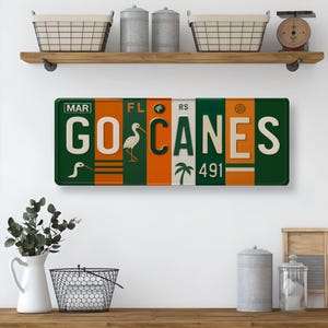 Go Canes License Plate Sign - Coral Gables Game Day Metal Wall Art | Orange and Green Miami Fan Cave, Dorm & Tailgate Decor 16x6 image 3