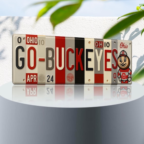 Go-Buckeyes License Plate Sign – Ohio State Buckeyes Metal Wall Art | OSU, Scarlet and Gray Fan Cave, Dorm & Game Day Decor (16×6)