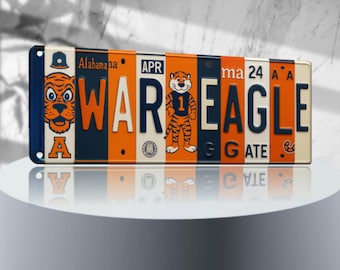 War Eagle License Plate Sign – Auburn Tigers Metal Wall Art | Orange and Navy Fan Cave, Dorm & Game Day Decor (16×6)